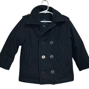 BABY GAP Boys Size 4 Dark Blue Pea Coat Wool Lapel collar, double-button front